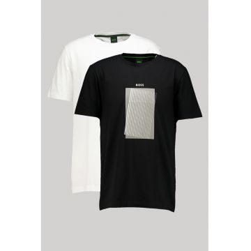 Set de tricouri cu decolteu la baza gatului - 2 piese - Alb/Negru