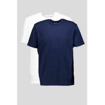 Set de tricouri uni de bumbac - 2 piese - Alb/Bleumarin