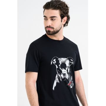 Tricou cu decolteu la baza gatului si design grafic Dubrox - Alb/Negru