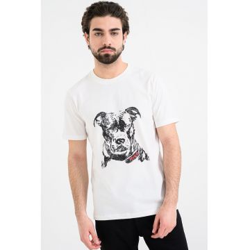 Tricou cu decolteu la baza gatului si design grafic Dubrox - Rosu/Alb/Negru