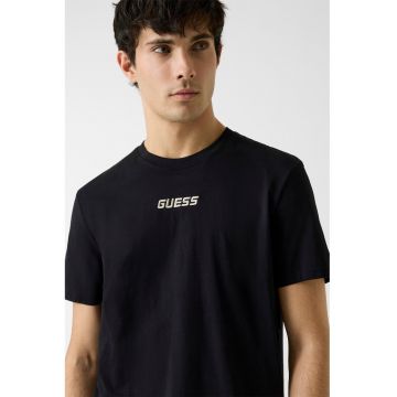 Tricou cu decolteu rotund si logo pentru fitness - Alb fildes/Negru