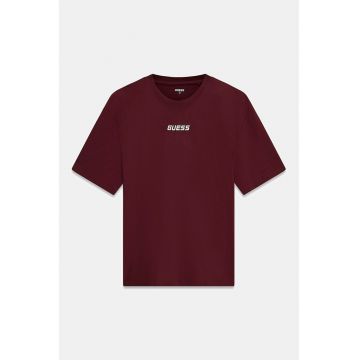 Tricou cu decolteu rotund si logo pentru fitness - Alb/Visiniu