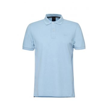 Tricou cu guler polo si broderie logo discreta - Albastru deschis