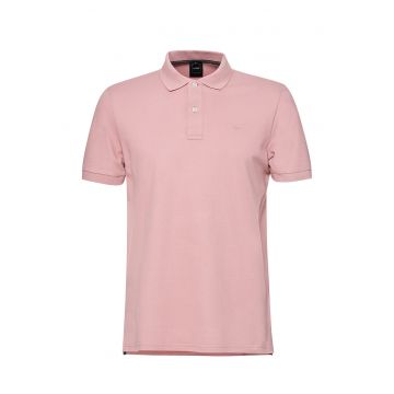 Tricou cu guler polo si broderie logo discreta - Roz prafuit