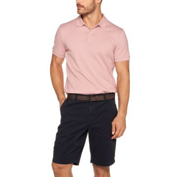 Tricou cu guler polo si broderie logo discreta - Roz prafuit