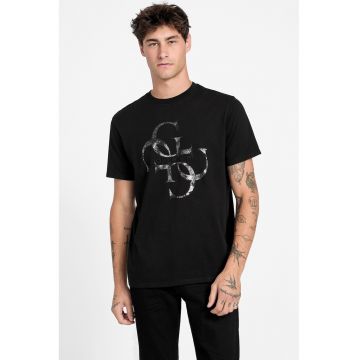 Tricou cu imprimeu cu model monograma - Alb/Negru