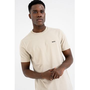 Tricou cu logo discret si decolteu la baza gatului - Bej