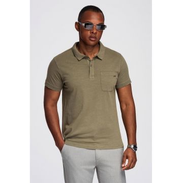 Tricou cu model uni si buzunar pe piept - Verde sparanghel