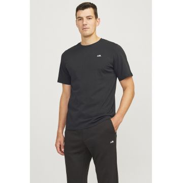 Tricou de bumbac cu decolteu la baza gatului - Negru