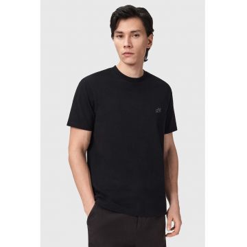 Tricou de bumbac cu decolteu la baza gatului - Negru