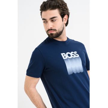 Tricou de bumbac cu imprimeu logo - Alb/Bleumarin