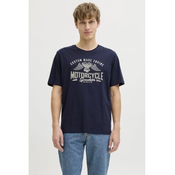 Tricou de bumbac cu imprimeu text - Bleumarin