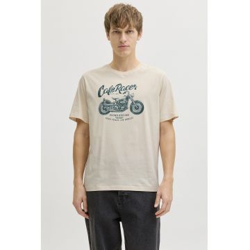 Tricou de bumbac cu imprimeu text - Crem