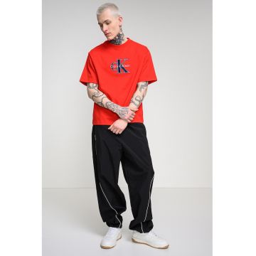 Tricou de bumbac cu logo brodat - Rosu vermillion