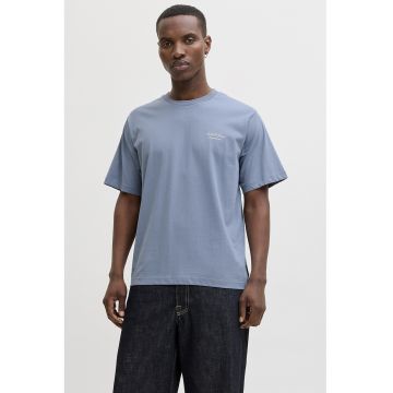 Tricou de bumbac organic cu imprimeu logo - Albastru prafuit