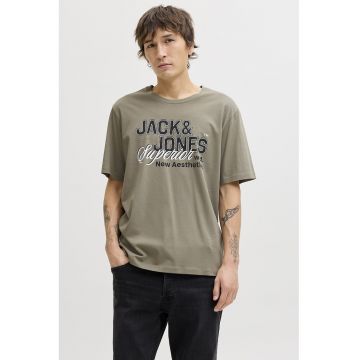 Tricou de bumbac organic cu imprimeu logo pe piept - Grej