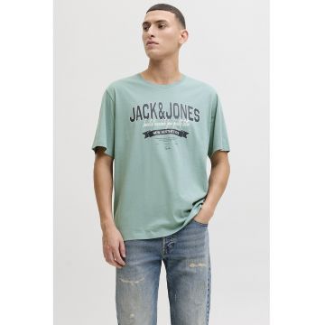 Tricou de bumbac organic cu imprimeu logo pe piept - Turcoaz