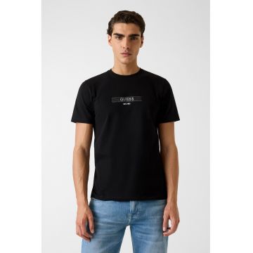 Tricou din amestec de bumbac cu detaliu logo - Negru