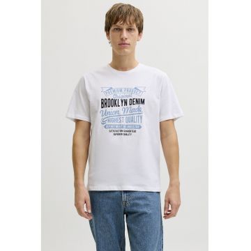 Tricou din amestec de bumbac cu imprimeu text - Alb