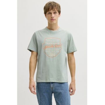 Tricou din amestec de bumbac cu imprimeu text - Albastru glaciar