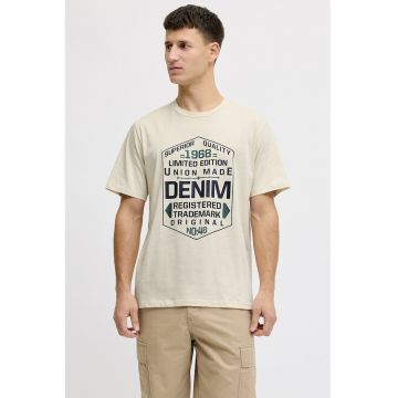 Tricou din amestec de bumbac cu imprimeu text - Crem