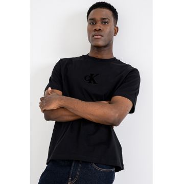 Tricou din bumbac cu aplicatie monograma pe piept - Negru