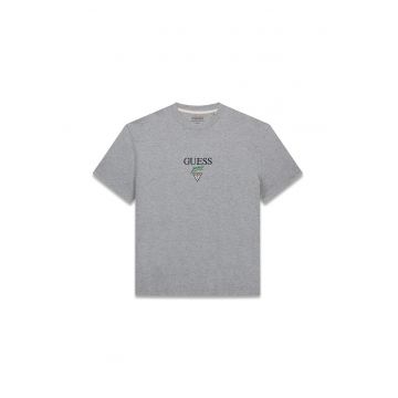 Tricou din bumbac cu broderie logo - Gri melange