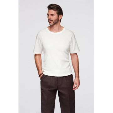 Tricou din bumbac cu decolteu la baza gatului - Alb murdar