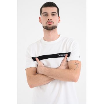 Tricou din bumbac cu decolteu la baza gatului - Alb/Negru