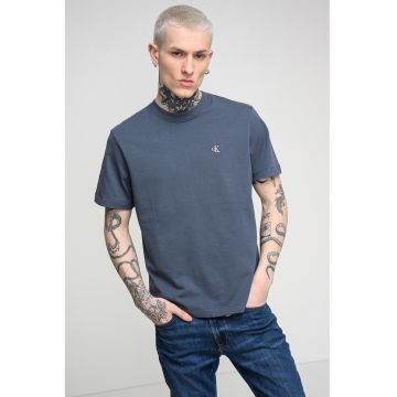 Tricou din bumbac cu decolteu la baza gatului - Albastru prafuit