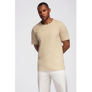 Tricou din bumbac cu decolteu la baza gatului - Maro nisip