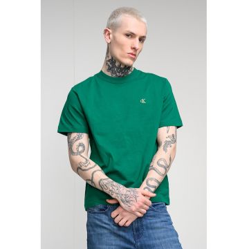 Tricou din bumbac cu decolteu la baza gatului - Verde electric