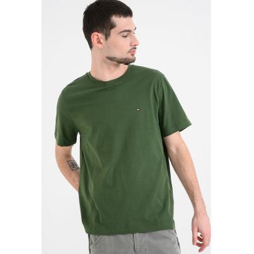 Tricou din bumbac cu decolteu la baza gatului - Verde inchis