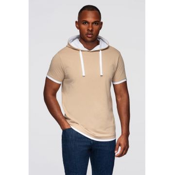 Tricou din bumbac cu gluga - Bej deschis