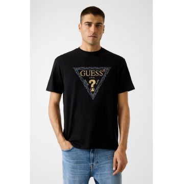 Tricou din bumbac cu imprimeu logo - Auriu/Negru/Gri inchis