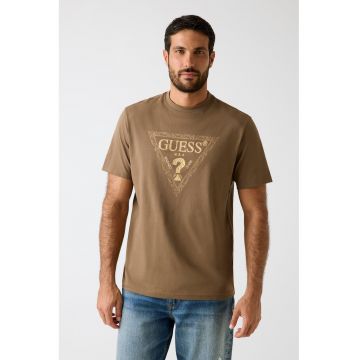 Tricou din bumbac cu imprimeu logo - Bej/Maro deschis