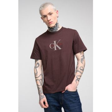 Tricou din bumbac cu imprimeu logo - Maro inchis