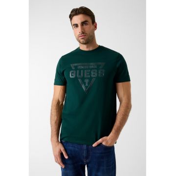 Tricou din bumbac cu imprimeu logo - Verde englez