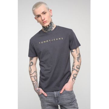 Tricou din bumbac cu logo brodat - Galben/Gri inchis