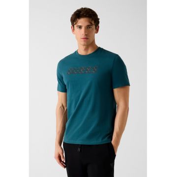 Tricou din bumbac organic pentru fitness - Albastru petrol/Negru