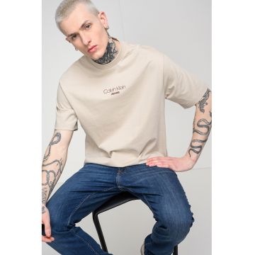 Tricou lejer cu imprimeu logo - Bej deschis