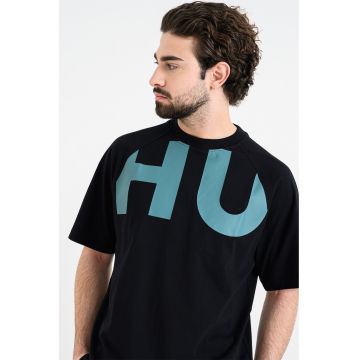 Tricou lejer cu logo supradimensionat Nalftee - Negru/Verde persan