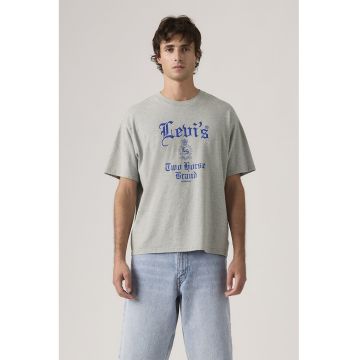 Tricou lejer din bumbac cu imprimeu - Gri melange