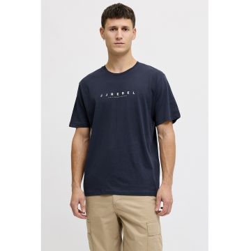 Tricou lejere din bumbac cu imprimeu logo - Bleumarin