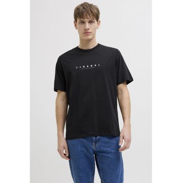 Tricou lejere din bumbac cu imprimeu logo - Negru