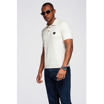 Tricou polo cu fenta cu nasturi - Alb murdar