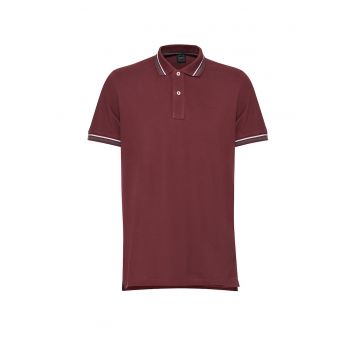 Tricou polo din bumbac cu model uni - Visiniu