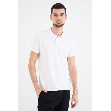 Tricou polo din bumbac pique cu croiala slim-fit - Alb