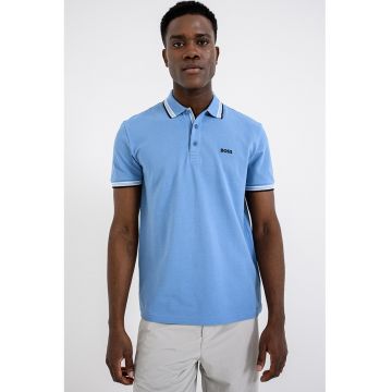 Tricou polo regular fit din bumbac pique cu margini contrastante Paddy - Albastru lavanda
