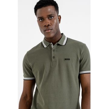 Tricou polo regular fit din bumbac pique cu margini contrastante Paddy - Kaki inchis